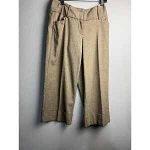 Worthington Stretch Brown Cropped Wide Leg Baggy Cuffed Dress Pants Size 4